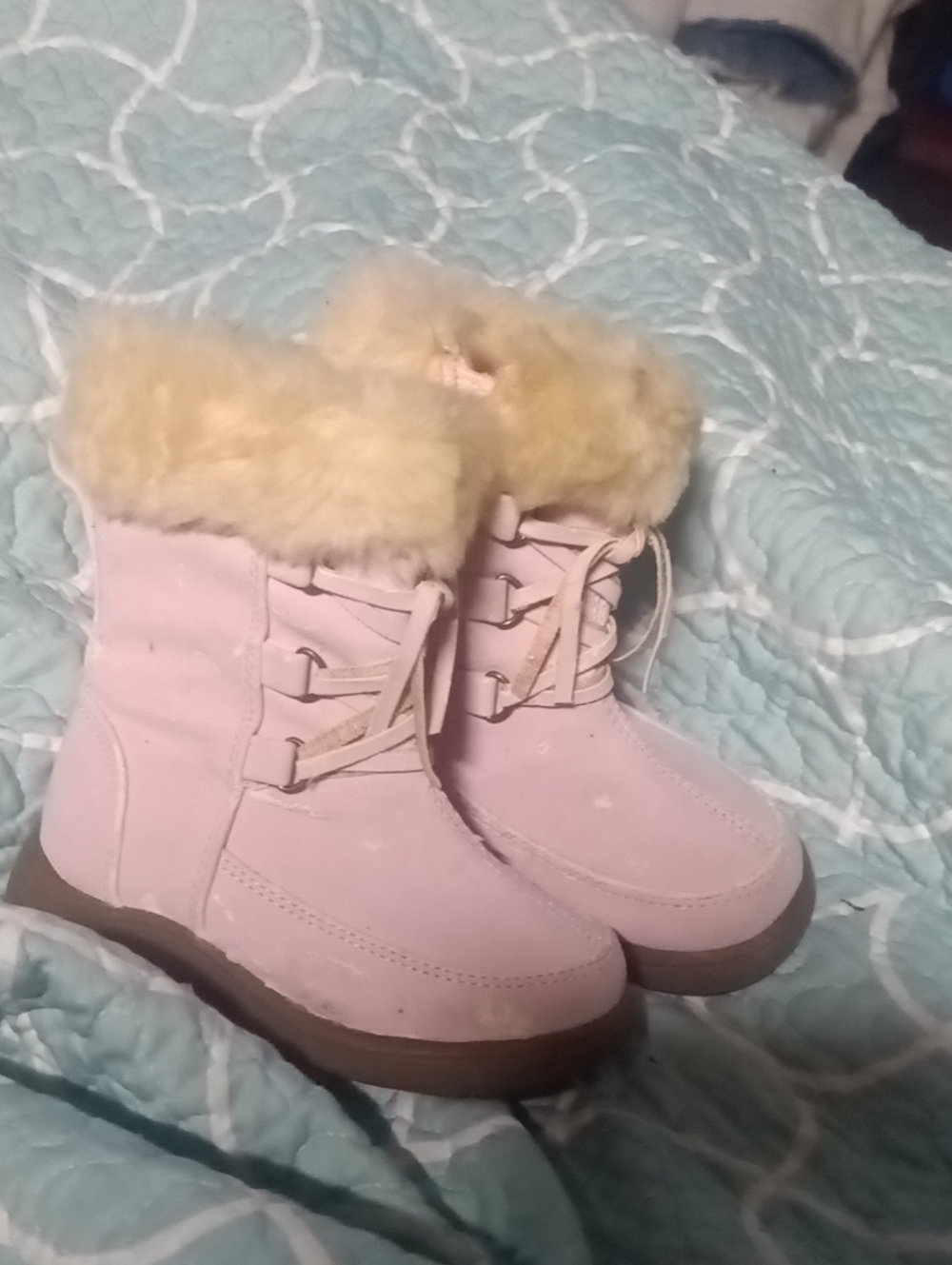 Kids Pink Faux-Fur Winter Boots